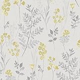Pashley Wallpaper Floral Grey Yellow Flower Natural