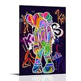 ORAUSEUN Kaws(6) Poster, Wandkunst, Leinwand, ästhetischer Einband, Vintage-Poster, dekoratives Gemälde für Zimmer, 60 x 90 cm, Rahmenstil