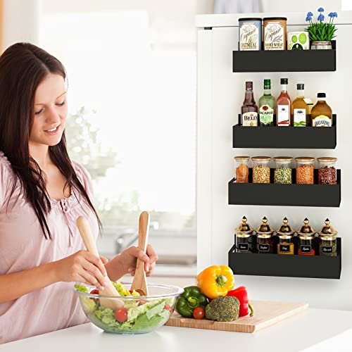 Realinn Magnetic Spice Rack Organizer, [4 Pack] Moveable Fridge Spice Shelves, Space Saver For Refrigerator And Microwave Oven, Metal Refrigerator Shelf, Black #TOP1