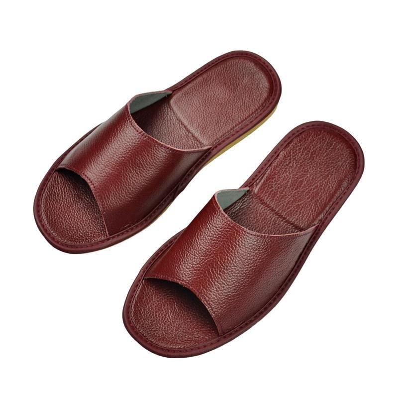 Unisex Mens and Womens Cowhide Leather Slippers Sandals Non Slip Home Bedroom Shoes House Slippers Color E Size