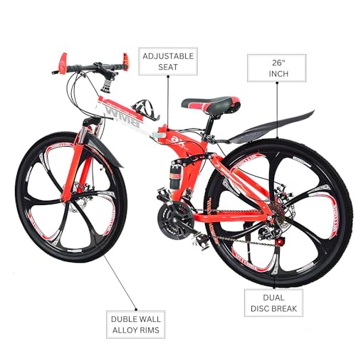 Image of Sunspeed Bicycle - Premium 21-Speed Mountain Bike with Dual Disc Brakes, Hydraulic Suspension, Carbon Steel Frame, and Alloy Rims | Ideal for Adventurous Rides, City Commutes, and Teenagers | Red