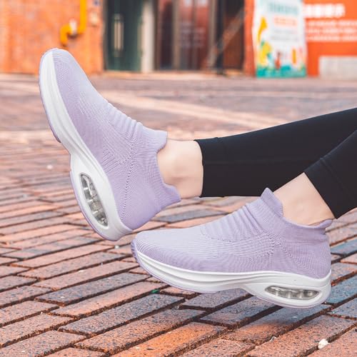 Image of DOUSSPRT Womens Walking Shoes Slip on Sock Air Cushion Sneakers | Non Slip Comfortable Fashion Casual Platform Breathable Tennis Lady Nurse Work Standing