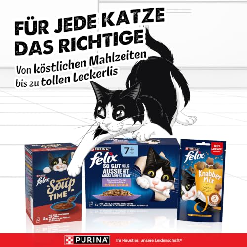 FELIX So gut wie es aussieht Senior 7+ Nassfutter für Katzen Gemischte Vielfalt Vorteilspack, 120 praktische Portionsbeutel, zarte Stücke in Gelee, 4 leckere Sorten, 100% vollständige Ernährung