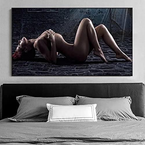Peinture toile modèle fille artistique 65x110 cm pour habiller un grand mur vide