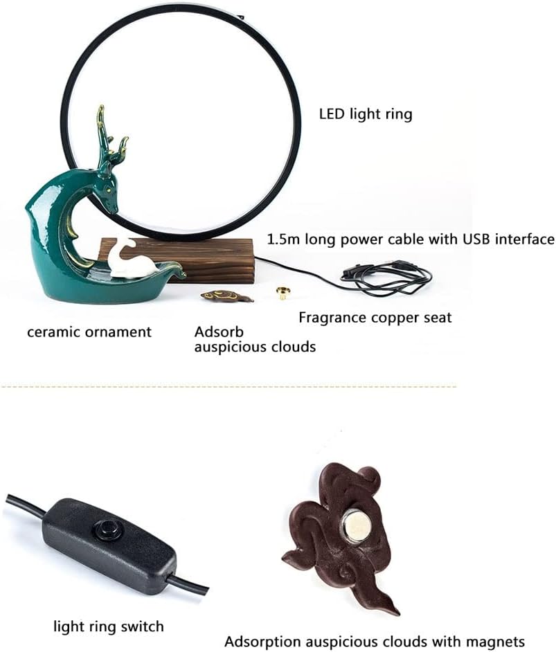 Backflow Incense Burner, Waterfall Smoke Incense Holder,Lucky Deer Homeware Ceramic Craft Ornament for Aromatherapy Meditation Home Decorations (Color : Blue/Light Circle, Size : White Deer)