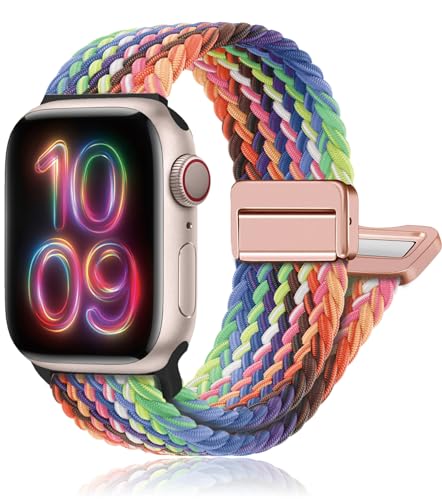 Magnetic Braided Stretchy Loop - Compatible with Apple Watch Band 40mm 41mm 44mm 45mm iWatch Bands Ultra/2 49mm 38mm 42mm Women Men,Elastic Woven Nylon Strap for Apple watch Series 9 8 7 6 5 4 3 2 SE