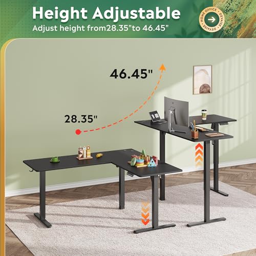 Image of DEVAISE 63 Inch L Shaped Electric Standing Desk, 3 Adjustable Computer Desk for Home Office, Ergonomic Sit to Stand Desk with LED Touchscreen,Headphone Hook, 3 Memory Preset, with Split Top, Maple