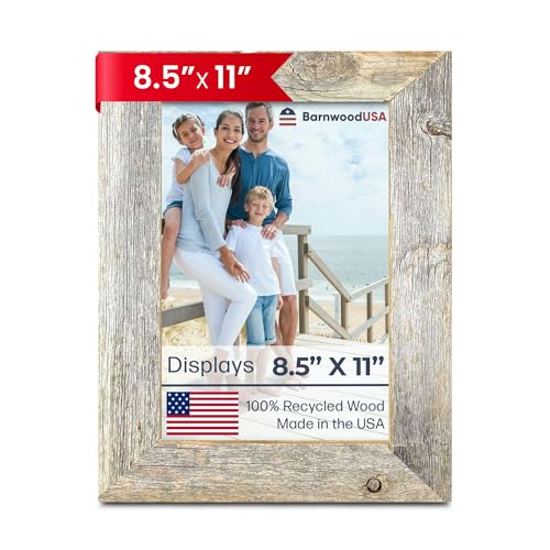 BARNWOODUSA Farmhouse 8.5x11 Picture Frame 1 1/2 inch Molding 100% Reclaimed Wood Rustic Natural Weathered Gray