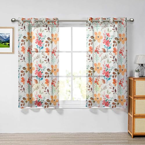 Image of Cortina Linen Polyester Printed Curtains Set of 2, Curtain for Doors Home Decor Items for Living Room Bedroom (Yellow, 5FT)