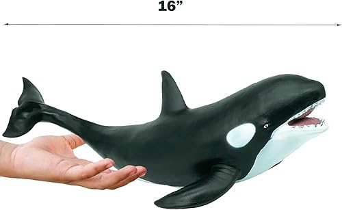 Miniatura 5 de Gemini&Genius Shark Toys - Figura de acción de ballena asesina, animales marinos, orca, pez negro, de goma suave, 16 pulgadas de longitud, ideal