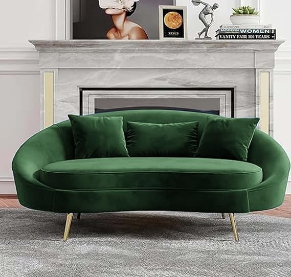 WOOD MAGIC ART Luxury Green Velvet Curved Sofa for Living Room Modern