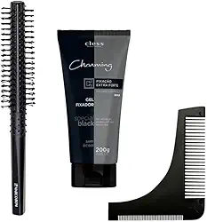 Kit Gel Fixador Extra Forte 200g com Escova Cilíndrica Antiestática 12mm Marco Boni e Pente Alinhador de Barba para Barbeiros e Estilo Masculino
