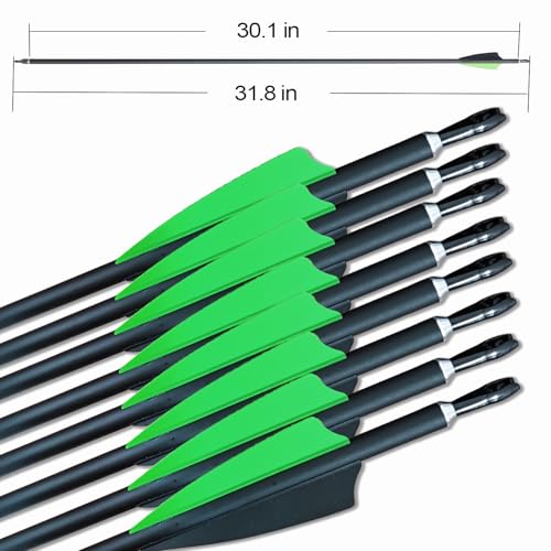 biubiusot 12 Stück Carbonpfeile 30 Zoll 500 Spine Bogenpfeile Jagdpfeile Pfeile Pfeilspitze für Recurvebogen Compound Bogen (12 Pfeile)