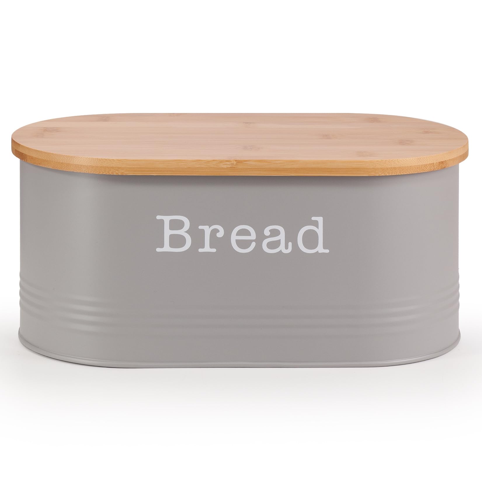 EHC Space Saving Extra Large Bread Box Bin With Wooden Lid For Kitchen Storage,Round Enamel Bread Storage Canister Bin Crock Jar For Kitchen, Grey