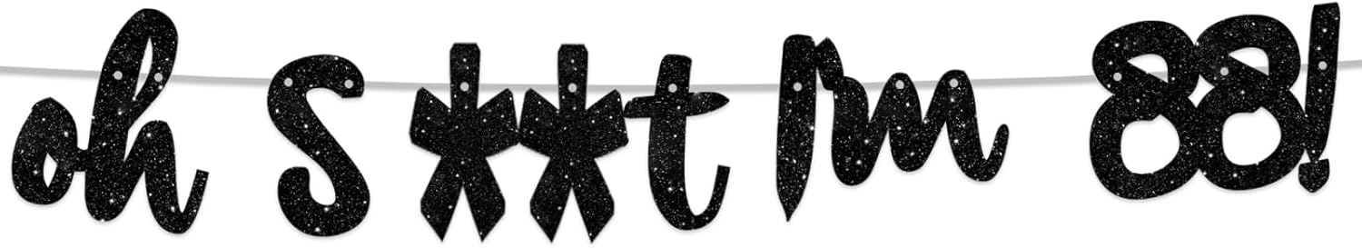 Oh I’m 88! Banner Backdrop Glitter Black Hallo Eighty Eight Cheers to 88 Years Old Theme Decor for Man Woman Happy 88th Birthday Party Photo Studio Prop Kit Flag Decorations Favors Supplies