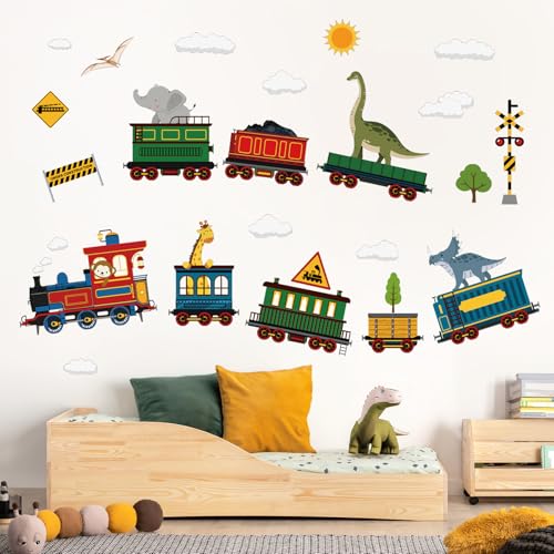 decalmile Animal Train Wall Stickers Dinosaur...