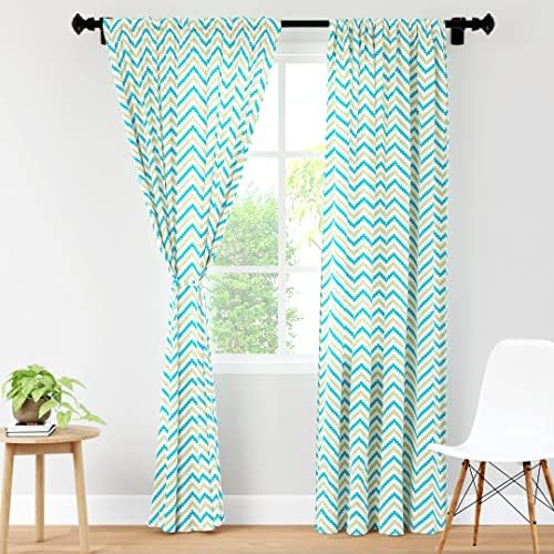 Encasa Homes Semi-Sheer 56x54 in Drop Long Rod Pocket Curtains, Chevron 1 Beige, Light Filtering Polyester Curtain with Tie Back for Bedroom Living Room, Botanical Floral Pattern Drapes, 2 Panels