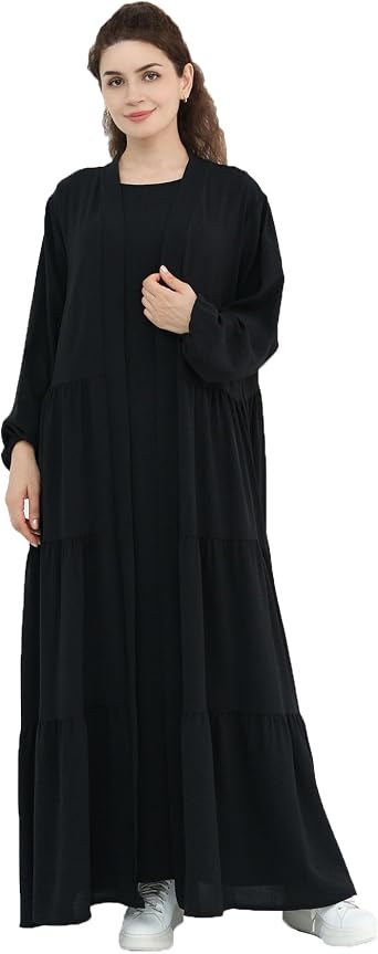 Prlemend Two-Pieces Abaya for Women Muslim Robe with Belt Prayer Dress Set
