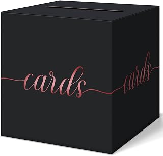QIKSION Black Wedding Card Box, Rose Gold Foil Gift Card Box for Party, Wedding Reception, Graduation, Birthday, Baby Shower, Raffle