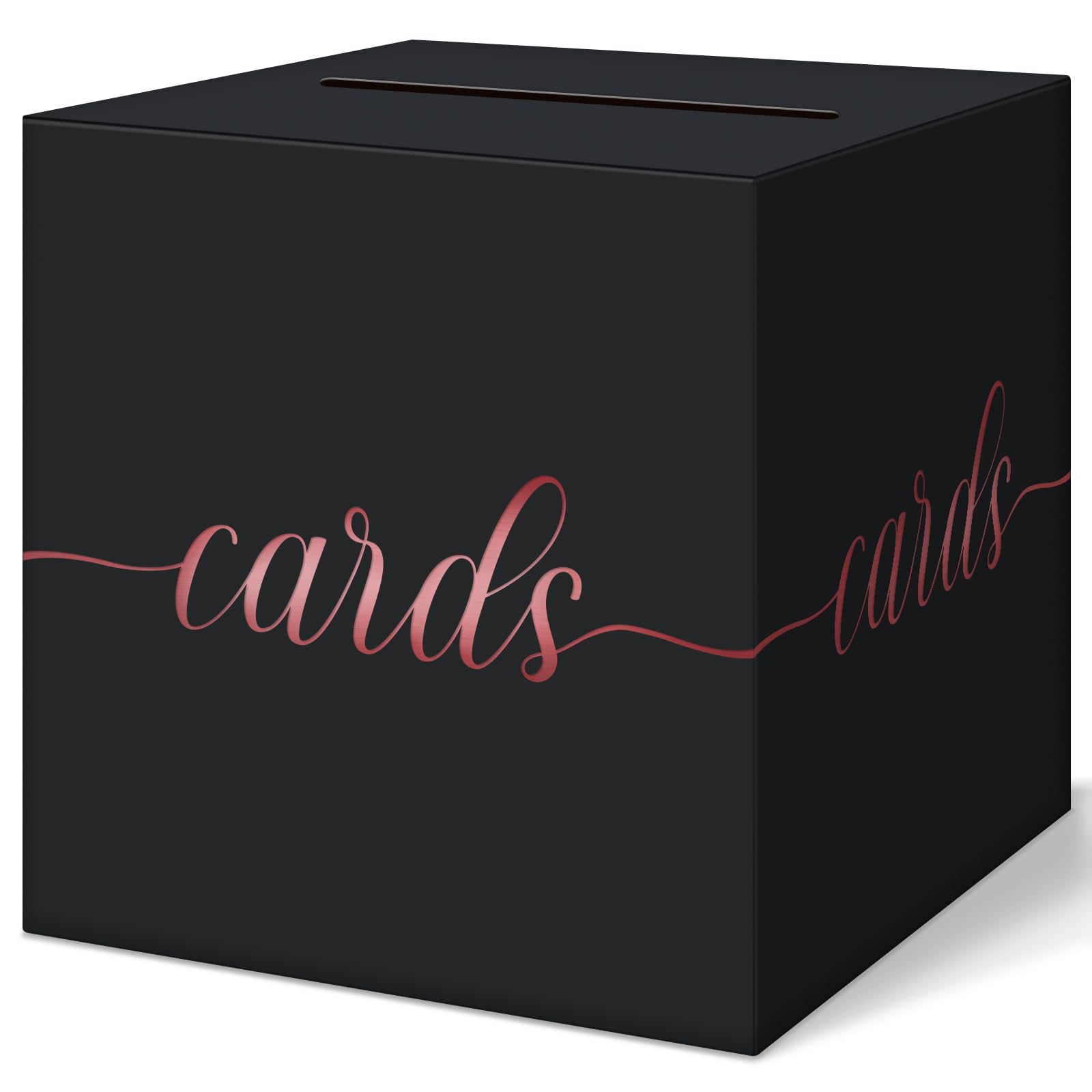 QIKSION Elegant Black Card Box for Party, Rose Gold Foil Wedding Card Box