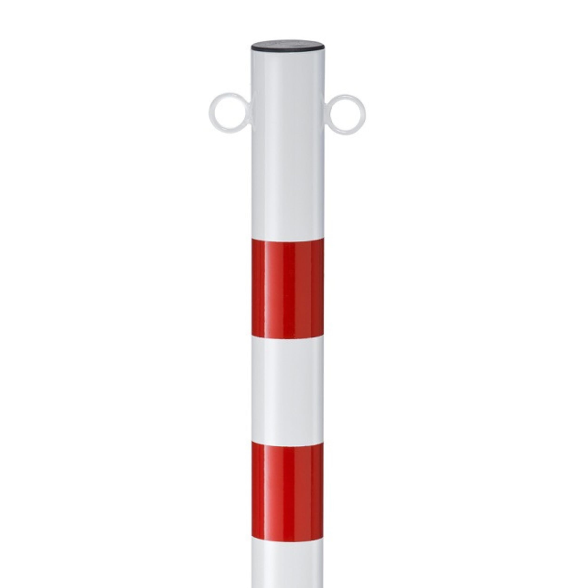 Andrys Poste de señalización peatonal, para cementar, con anillas soldadas para cadena de acero y brújula – Color blanco con adhesivos rojos reflectantes – 6 x 6 x 120 cm