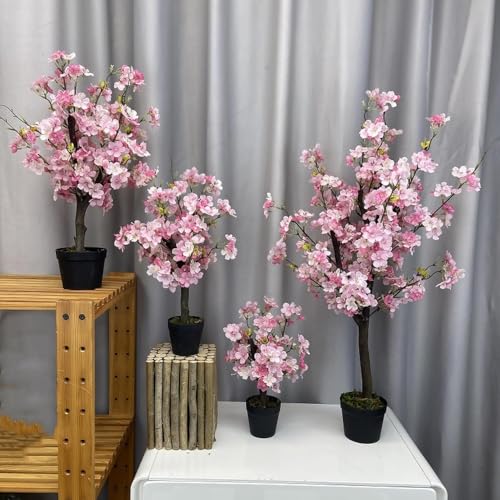 フェイクグリーン 卓上 造花盆栽 鉢植え 人工観葉植物 桜 さくら 造花インテリア 観葉樹 プラスチック製 盆栽 カラー2 人工盆栽 インテリア 室内 本物そっくり 害虫駆除不要 玄関 装飾 置物 枯れない おしゃれ 開店祝い 贈り物 和室 洋室 多幸の木 プレゼント オフィスや家の装飾 50cm 引っ越し祝い (ピンク,40cm) [5]