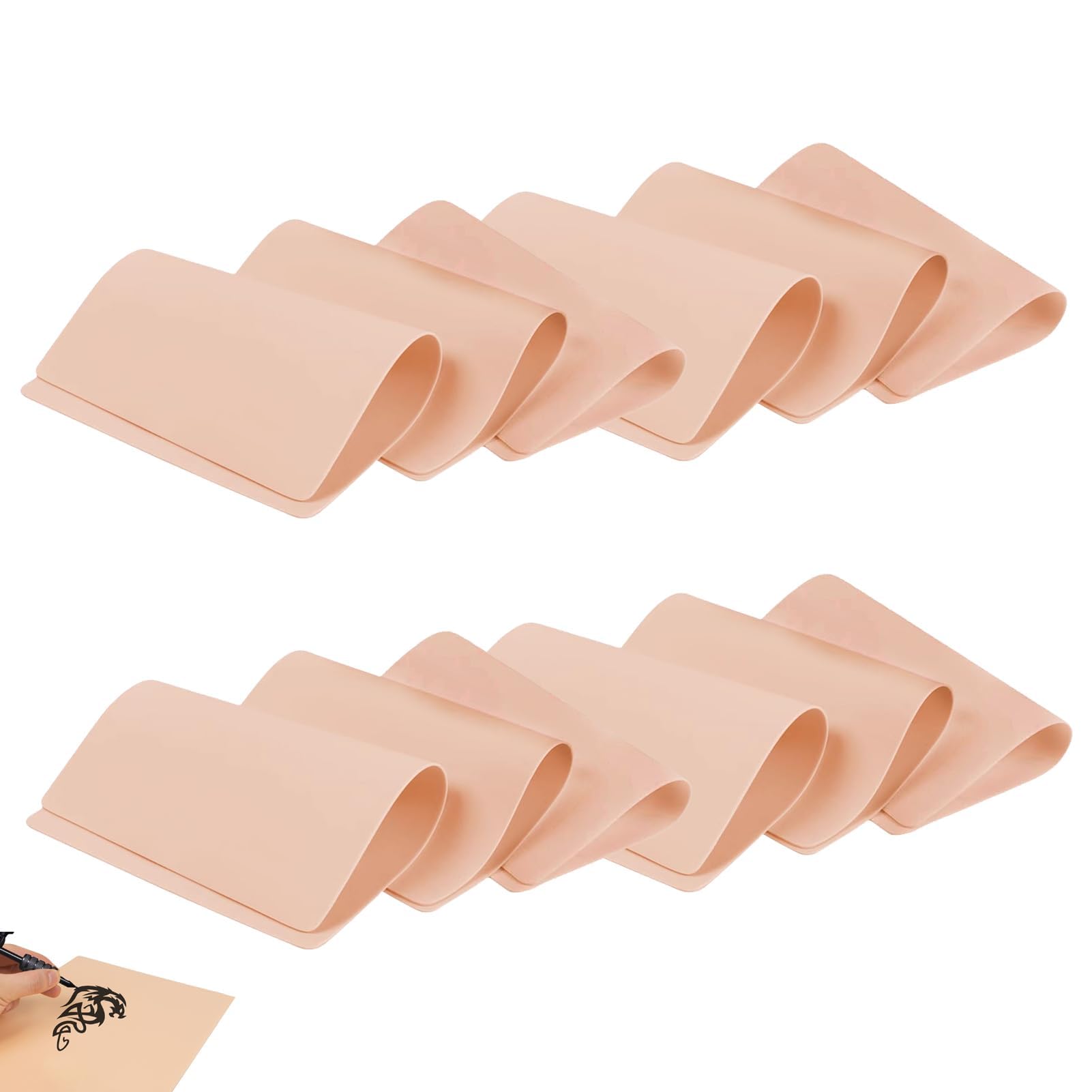 12 Piezas Piel Sintética para Tatuaje, Silicona Piel de Tatuaje Doble Cara Piel de Práctica en Silicona Flexible para Microblading Cejas y Tatuajes Máquina Agujas Uso Profesional y Principiantes
