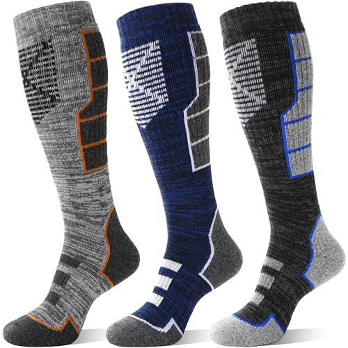 MOSEY KOSY Merino Wool Thermal Knee High Socks, 3 Pairs, L