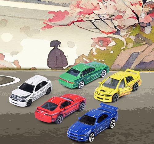 Image of Majorette JDM Legends Anime 5 Pieces Giftpack | 5 Metal Cars, 7.5 cm | Freewheel & Opening Parts | Honda Civic, Nissan Cefiro, Skyline GT-R, Toyota Supra, Lancer Evo | Anime-Style | for Children 3+