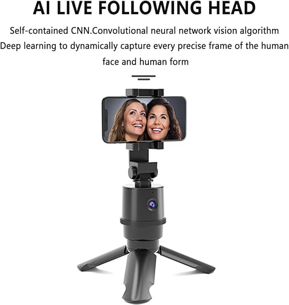 Phone Stand AI Smart Shooting Phone Holder for Camera, Sport Camera, DV, Computer Camera, Auto Tracking, Auto Face Tracking, Tripod 355°Rotation, Live Vlog Streaming Video, No Apps Required for Meetings