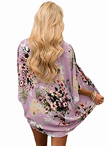 Image of Hibluco Women's Floral Kimono Cardigan Casual Chiffon Tops Loose Beach Cover Ups