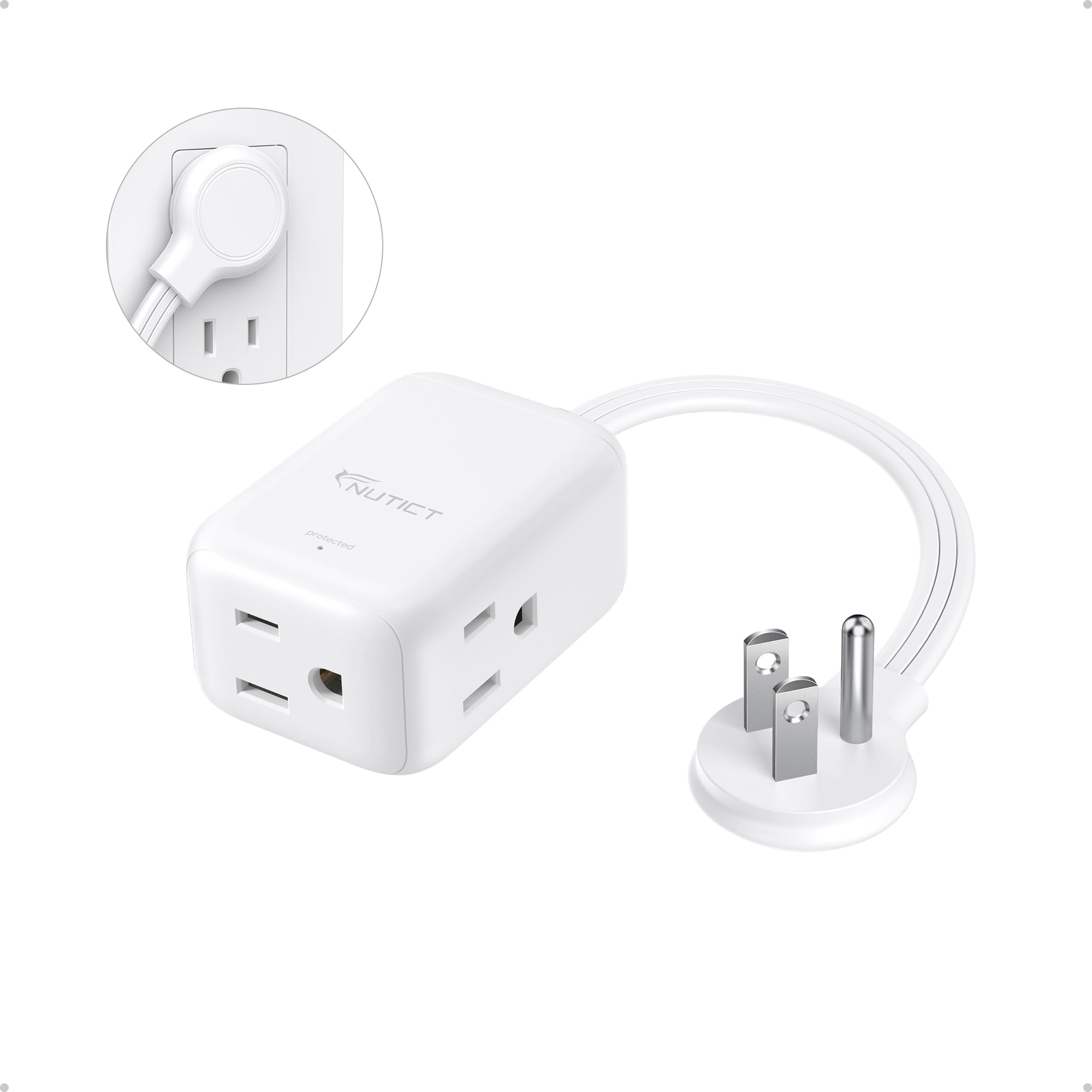 Photo 1 of 1.5FT Short Extension Cord Flat Wall Plug, 900J Surge Protector Power Strip
