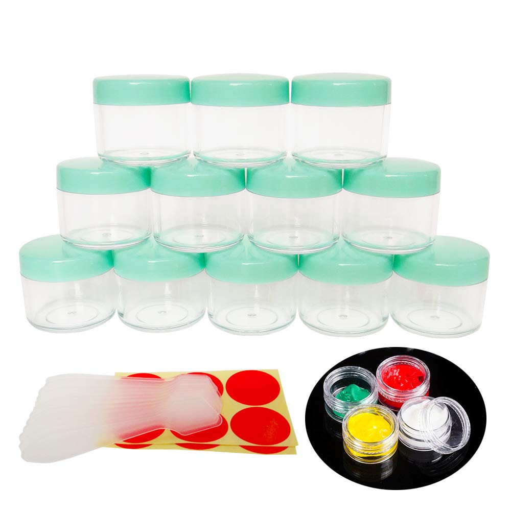 Wopanxye 12pack 20 Gram 20ml Jars, Small Cosmetic Sample Empty Container, Plastic Round Pot Green Screw Cap Lid