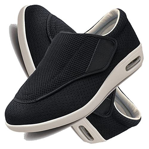 Chaussures Diabétiques Hommes Orthopediques Oedème Bouffi Pied Velcr Scratch Maille Antidérapante Réglables Sandales Chaussure Ajustable par Attache Auto-adhésive pour Pieds Gonflés,Noir,43 EU Cover