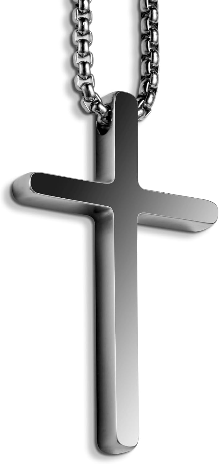 Silve Cross Necklace for Men, Silve Cross Crafts Charm with 2mm Cross Chain and Stainless Steel Cross Pendant, Christmas Gift, Christian Gift for Teens