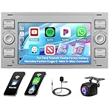 [2G+64G] Autoradio Android13 pour Ford Fiesta Focus Transit Mondeo C Max S Max Carplay sans Fil Android Auto 7'' 2 Din Poste Radio avec GPS Bluetooth WiFi RDS FM MIC Caméra de Recul (Blanc)