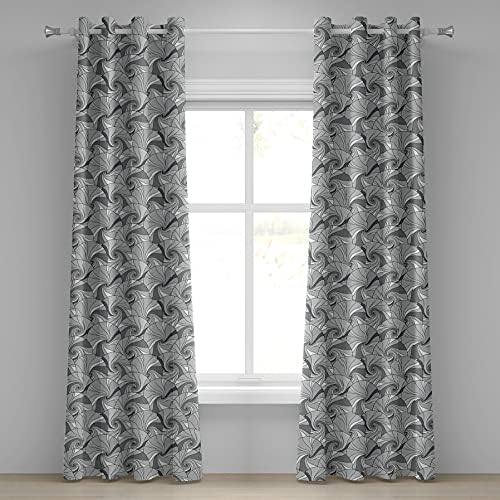 Ambesonne Grey Grommet Curtain, Doodle Circles with Spiral Stripe...