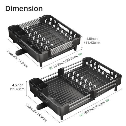 SAYZH Dish Drainer Rack, Expandable Stainless Steel Sink Dish Rack and Draining Board Set, Dish Drying Rack with Utensil Holder and Swivel Drainage Spout for Kitchen Counter, Black - Image 3
