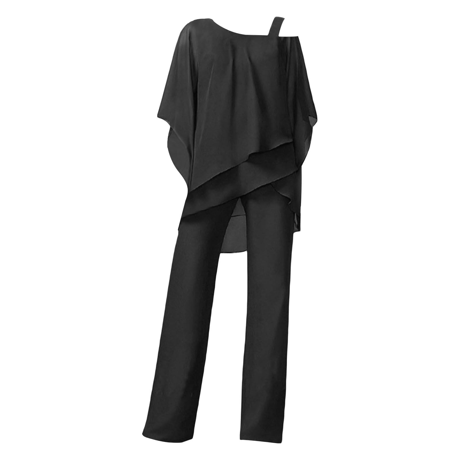 Damskie szyfonowe spodnie garnitury 2-częściowy zestaw zimnych ramion top i spodnie elegancki strój dla gości weselnych plus size matka panny młodej strój formalny