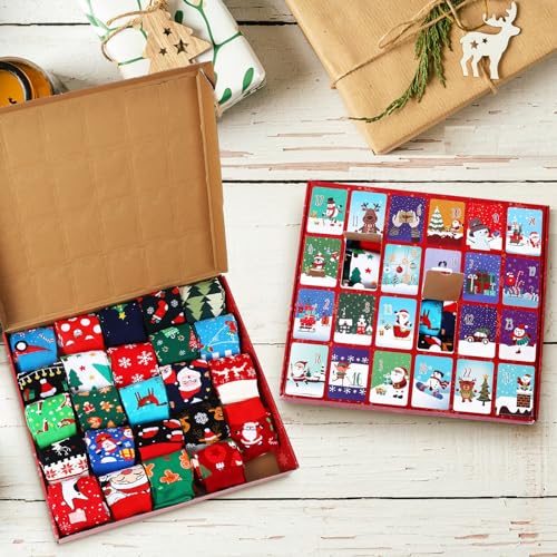 Glitopper 24 Pairs Christmas Sock Advent Calendar 2024 Unisex Socks 24 Days Countdown Gift For Adults Xmas Party Favor thumb #2