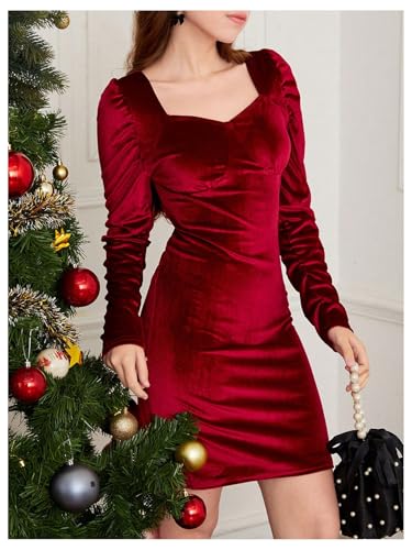 SweatyRocks Girl's Puff Long Sleeve Velvet Dress Sweetheart Neck Birthday Party Dresses3