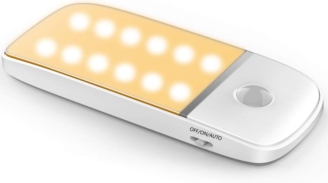 Motion Sensor Light Closet Light, Cold Light and Warm Light Battery Powered 12 LED Night Lights, Stick-on Wardrobe, Closet, Kitchen, Stairs and Balcony with Removable Magnetic Strip (1Pack)