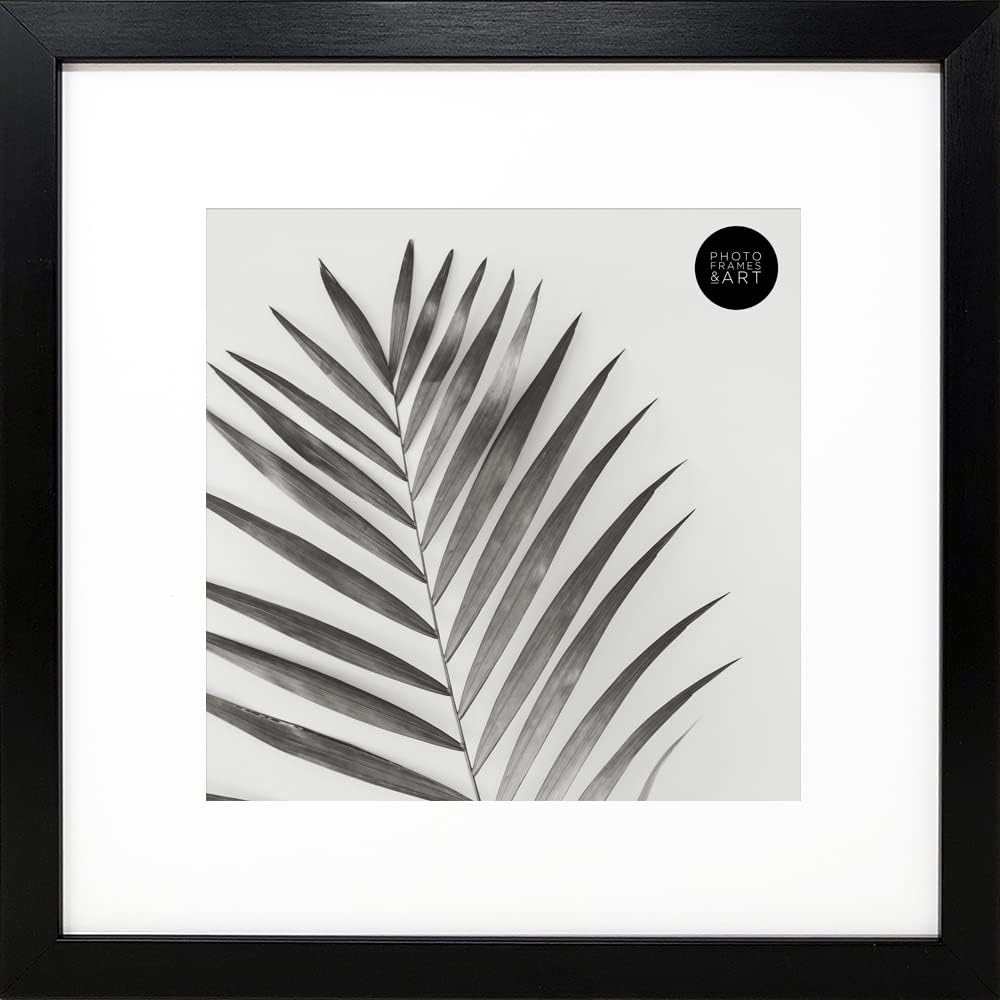 12x12" With White Mount For 8x8" Photo - GLASS Window - Oxford Black Square Thin Picture Frame/Width Of Frame 2cm