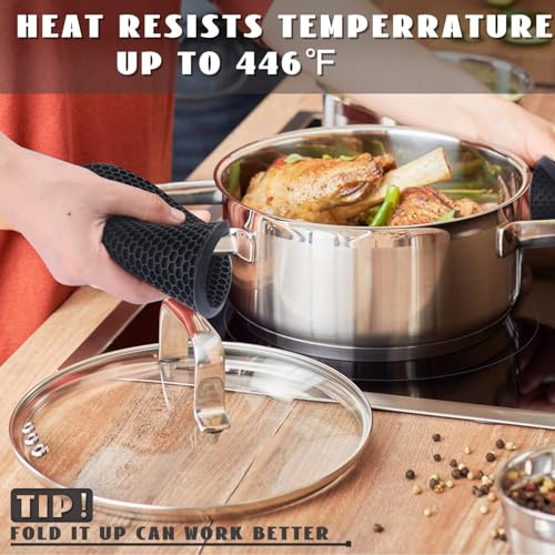 Image of 4 Pack Silicone Trivet Mats, 9 Inch Flexible Heat Resistant Silicone Hot Pads Pot Holders for Kitchen Counter, Round Trivets for Hot Dishes - Potholders Jar Opener(Black)
