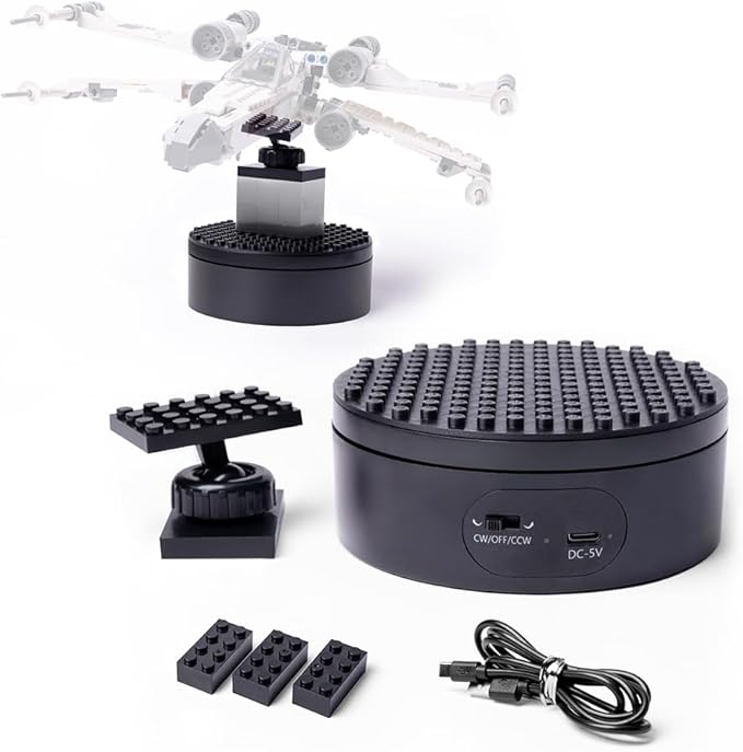 Infinity 360 Motorized Turntable Display Stand – Rotating Display for Lego Sets – Smooth Spinning Base to Showcase Your Master Builds, Minifigs, and Models – USB Powered, Easy Setup – Black