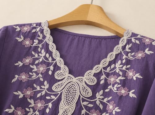 Image of RIEKA Womens Embroidered Korean Style Tunic Top, Floral Thread Work | V Neck | Puff Sleeves | Relaxed Fit Casual | Fusion Rayon Top for Every Day Styling