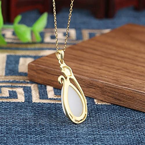 Collier S pendentif néphrite jade blanc chaîne clavicule rose sablée - 6