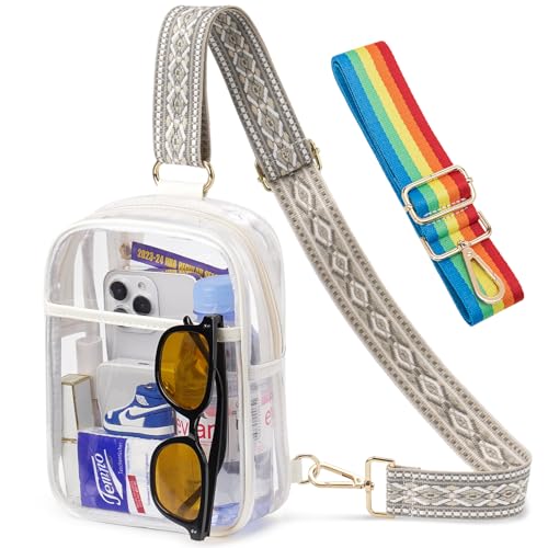 Image of 3 Pockets Clear Bag for Stadium Events with 2 Long Straps Sling Backpack Fanny Pack Concert Crossbody Purses for Women