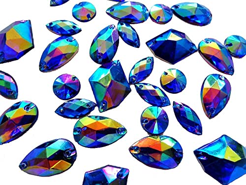 Zbroh Big Promotion 300pcs Mixed Shape Size Sew on Rhinestones Deep Blue AB Colour Acrylic Crystal Loose Beads Hand Sewing Strass