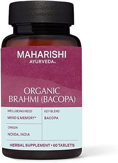 Maharishi Ayurveda - Organic Brahmi (Bacopa) | Vegan & Gluten-Free Natural Focus & Brain Supplement for Stress Relief & Mental Clarity | Brain Health Supplement 60 Herbal Tablets - 500 mg